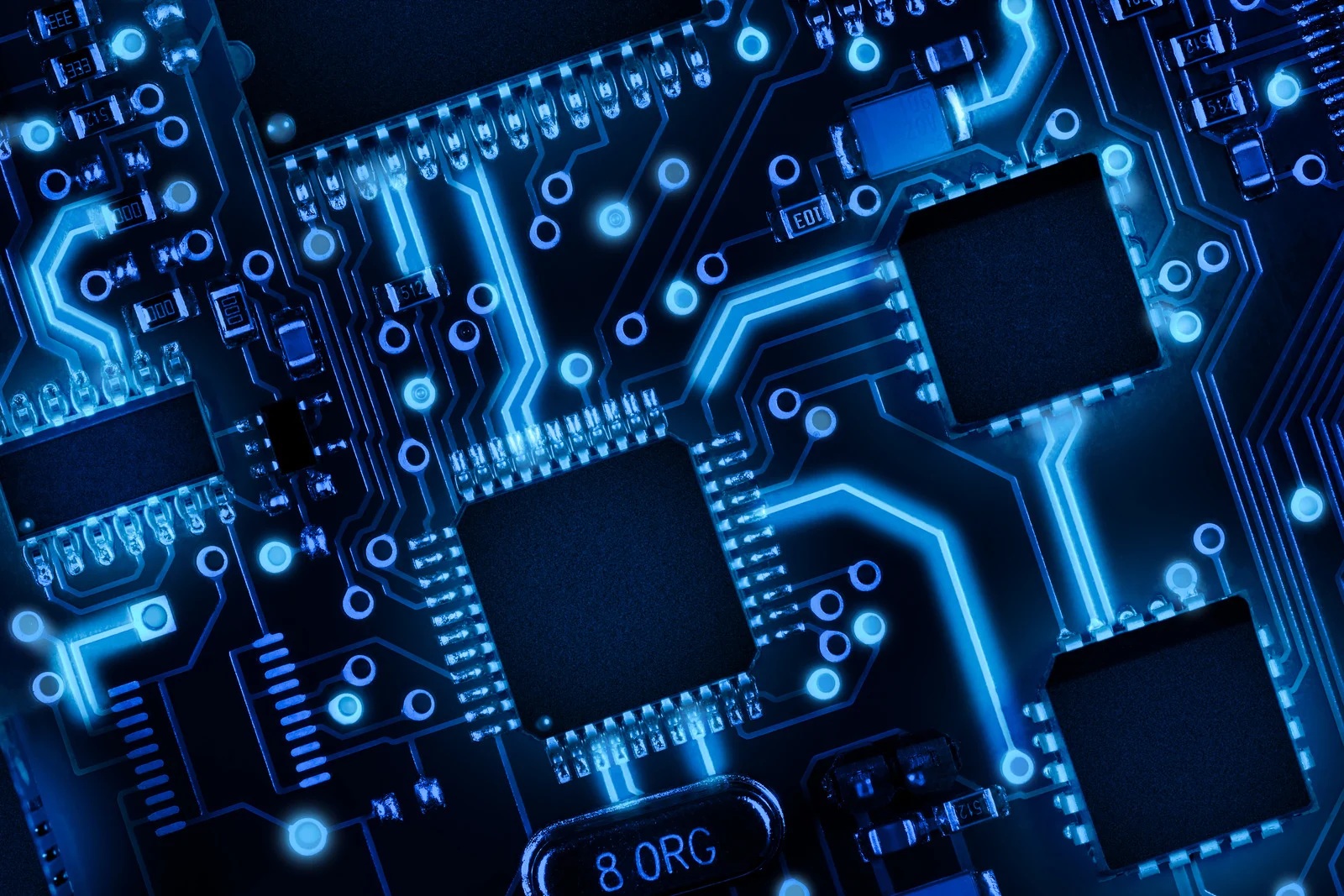 A futuristic blue-tinted circuit diagram
